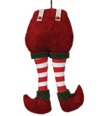Χριστουγεννιάτικα Υφασμάτινα Κρεμαστά Πόδια Καλικάτζαρου, με Κόκκινες Ριγέ Κάλτσες (19cm)
