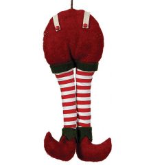 Χριστουγεννιάτικα Υφασμάτινα Κρεμαστά Πόδια Καλικάτζαρου, με Κόκκινες Ριγέ Κάλτσες (37cm)