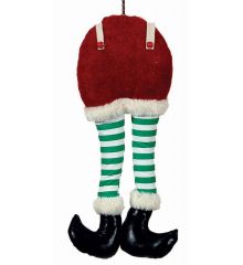 Χριστουγεννιάτικα Υφασμάτινα Κρεμαστά Πόδια Άγιου Βασίλη, με Πράσινες Ριγέ Κάλτσες (37cm)