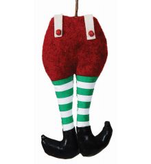 Χριστουγεννιάτικα Υφασμάτινη Κρεμαστά Πόδια Άγιου Βασίλη, με Πράσινες Ριγέ Κάλτσες (21cm)