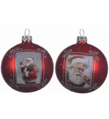 Χριστουγεννιάτικη Μπάλα Γυάλινη Κόκκινη με Άγιο Βασίλη - 2 Σχέδια (8cm)
