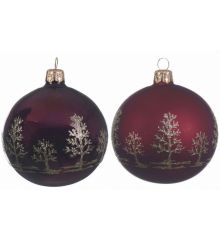 Χριστουγεννιάτικη Μπάλα Γυάλινη Κόκκινη, με Χρυσά Δεντράκια - 2 Σχέδια (8cm)
