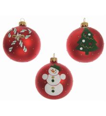 Χριστουγεννιάτικες Γυάλινες Μπάλες Κόκκινες - 3 Σχέδια (8cm)