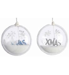 Χριστουγεννιάτικη Μπάλα Διάφανη, με Χιόνι και XMAS στο Εσωτερικό - 2 Σχέδια (11cm)