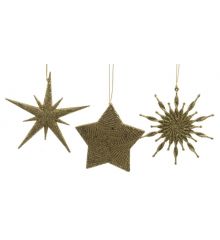 Χριστουγεννιάτικα Πλαστικά Κρεμαστά Χρυσά Αστέρια με Στρας, σε 3 Σχέδια (8cm)