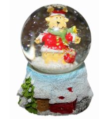 Χριστουγεννιάτικη Διακοσμητική Χιονόμπαλα με Τάρανδο και Σάκο με Δώρα (8cm)