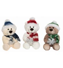 Χριστουγεννιάτικα Λούτρινα Αρκουδάκια με Κασκόλ, Σκούφο και Χιονονιφάδα - 3 Χρώματα (20cm)