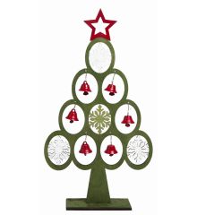 Χριστουγεννιάτικο Διακοσμητικό Ξύλινο Επιτραπέζιο Δεντράκι, Πράσινο με Καμπανούλες (30cm)