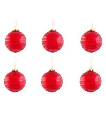 Χριστουγεννιάτικες Πλαστικές Κόκκινες Μπάλες, με Γραμμές - Σετ 6 τεμ. (8cm)