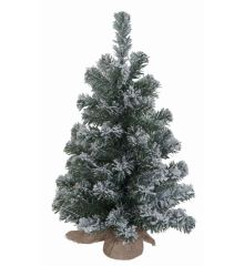 Χριστουγεννιάτικο Επιτραπέζιο Χιονισμένο Δέντρο με Σακί Λινάτσα(45cm)
