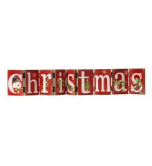 Χριστουγεννιάτικη Ξύλινη Διακοσμητική Ταμπέλα, Κόκκινη με Διακοσμημένο "Christmas" (74cm)