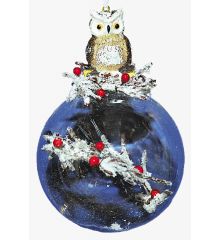 Χριστουγεννιάτικη Γυάλινη Μπάλα Διάφανη, με Κεραμική Κουκουβάγια (10cm)