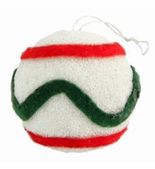 Χριστουγεννιάτικη Μπάλα Λευκή, με Πράσινα και Κόκκινα Σχέδια (21cm)