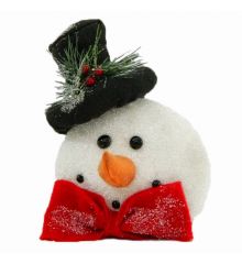 Χριστουγεννιάτικος Διακοσμητικός Φελιζόλ Χιονάνθρωπος, με Μαύρο Καπέλο και Παπιγιόν (20cm)