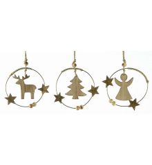 Χριστουγεννιάτικα Ξύλινα Κρεμαστά Στολίδια, με Αστεράκια σε 3 Σχέδια (12cm) - 1 Τεμάχιο