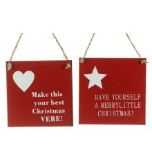 Χριστουγεννιάτικα Ξύλινα Κρεμαστά Ταμπελάκια, Κόκκινα με Ευχές - 2 Σχέδια (10cm)