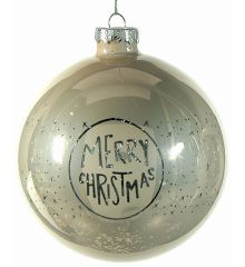 Χριστουγεννιάτικη Γυάλινη Μπάλα Μπεζ, με "Merry Christmas" (10cm)