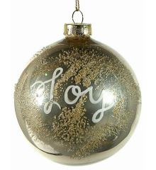 Χριστουγεννιάτικη Γυάλινη Μπάλα Μπεζ Γυαλιστερή, με "JOY" (8cm)