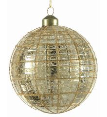 Χριστουγεννιάτικη Γυάλινη Μπάλα, με Χρυσή Κλωστή και Χρυσό Καπάκι (10cm)