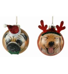 Χριστουγεννιάτικες Γυάλινες Μπάλες, με Σκυλάκια σε 2 Σχέδια (10cm)