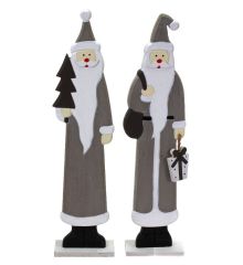 Χριστουγεννιάτικος Διακοσμητικός Ξύλινος Άγιος Βασίλης, Γκρι - 2 Σχέδια (45cm)