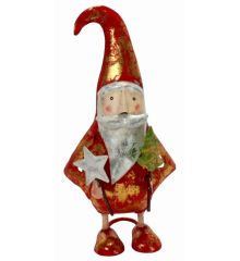 Χριστουγεννιάτικος Διακοσμητικός Μεταλλικός Άγιος Βασίλης, με Αστεράκι και Δεντράκι Κόκκινος (24cm)