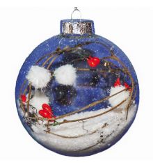 Χριστουγεννιάτικη Γυάλινη Μπάλα Διάφανη, με Κλαδάκια και Χιόνι στο Εσωτερικό (8cm)