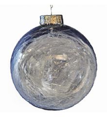 Χριστουγεννιάτικη Μπάλα Γυάλινη Διάφανη, με Λευκή Τρίχα στο Εσωτερικό (8cm)