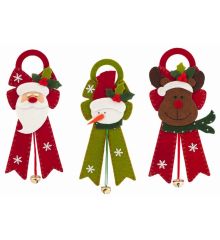 Χριστουγεννιάτικoς Κρεμαστός Τσόχινος Φιόγκος με Φιγούρα και Κουδουνάκι - 3 Σχέδια (32cm)