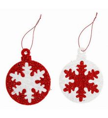 Χριστουγεννιάτικο Πλαστικό Κρεμαστό Στολίδι, Κόκκινο και Λευκό με Χιονονιφάδα - 2 Σχέδια (10cm)- 1 Τεμάχιο