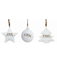 Χριστουγεννιάτικα Μεταλλικά Στολίδια, Λευκά με "XMAS" - 3 Σχέδια