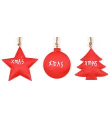 Χριστουγεννιάτικα Μεταλλικά Στολίδια, Κόκκινα με Xmas - 3 Σχέδια (11cm)