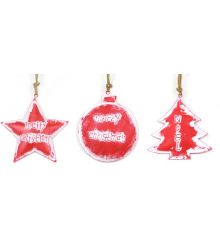 Χριστουγεννιάτικα Μεταλλικά Στολίδια, Κόκκινα Χιονισμένα με Ευχές- 3 Σχέδια (11cm)