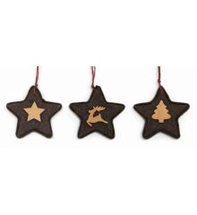 Χριστουγεννιάτικα Κρεμαστά Υφασμάτινα Αστέρια, με Φιγούρες - 3 Σχέδια Καφέ (10cm)
