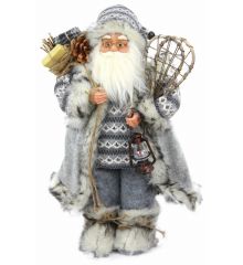 Χριστουγεννιάτικος Διακοσμητικός Πλαστικός Άγιος Βασίλης με Χιονοπέδιλα και Φανάρι Γκρι (45cm)