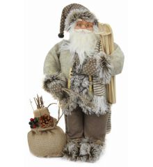 Χριστουγεννιάτικος Διακοσμητικός Πλαστικός Άγιος Βασίλης με Σκι και Τσουβάλι Καφέ (45cm)