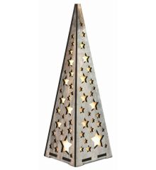 Χριστουγεννιάτικος Ξύλινος Διακοσμητικός Κώνος με Αστεράκια και 20 LED Γκρι (57cm)