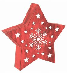 Χριστουγεννιάτικο Ξύλινο Διακοσμητικό Αστέρι "Merry Christmas" και LED, Κόκκινο (24cm)