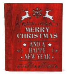 Χριστουγεννιάτικο Ξύλινο Διακοσμητικό Βιβλίο με Ευχές και LED, Κόκκινο (17cm)
