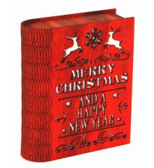 Χριστουγεννιάτικο Ξύλινο Διακοσμητικό Βιβλίο με Ευχές και LED, Κόκκινο (24cm)