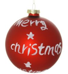 Χριστουγεννιάτικη Γυάλινη Κόκκινη Μπάλα "Merry Christmas", Ματ (8cm)
