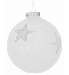 Χριστουγεννιάτικη Γυάλινη, Χιονισμένη, Μπάλα με Αστέρια (8cm)