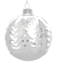 Χριστουγεννιάτικη Γυάλινη, Διάφανη, Μπάλα με Δεντράκια (10cm)
