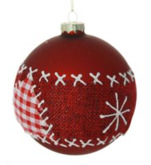 Χριστουγεννιάτικη Γυάλινη Κόκκινη Μπάλα με Σχέδια από Λινάτσα (10cm)