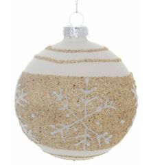 Χριστουγεννιάτικη Γυάλινη Λευκή Μπάλα με Χιονονιφάδες (8cm)