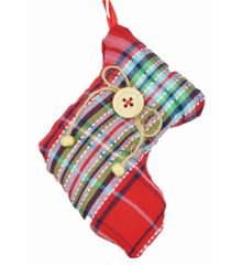 Χριστουγεννιάτικο Υφασμάτινο Στολίδι Κάλτσα, Κόκκινη Καρό (12cm)