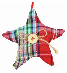 Χριστουγεννιάτικο Υφασμάτινο Στολίδι Αστέρι, Κόκκινο Καρό (10cm)