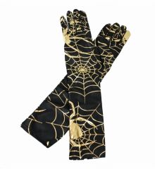 Αποκριάτικο Αξεσουάρ Μαύρα Γάντια με Χρυσό Ιστό και Αράχνη
