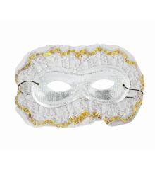 Αποκριάτικο Αξεσουάρ Ασημί Μάσκα Ματιών Domino με Λευκή - Χρυσή Δαντέλα