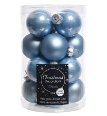 Χριστουγεννιάτικες Μπάλες Γυάλινες Γαλάζιες - Σετ 16 τεμ. (4cm)